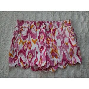 Crown & Ivy Shelby Shorts Pink Multicolored Scalloped Hem Womens Size 6
